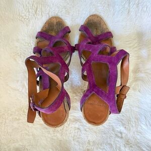 GIVENCHY Suede Purple Strappy Sandals with Ankle Buckle and Cork Heel Size 41